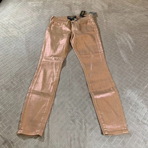 Lucky Brand Denim - Lucky Brand Womens 25 Metallic Jeans Charlie Skinny Ankle Pink Low Rise Stretch